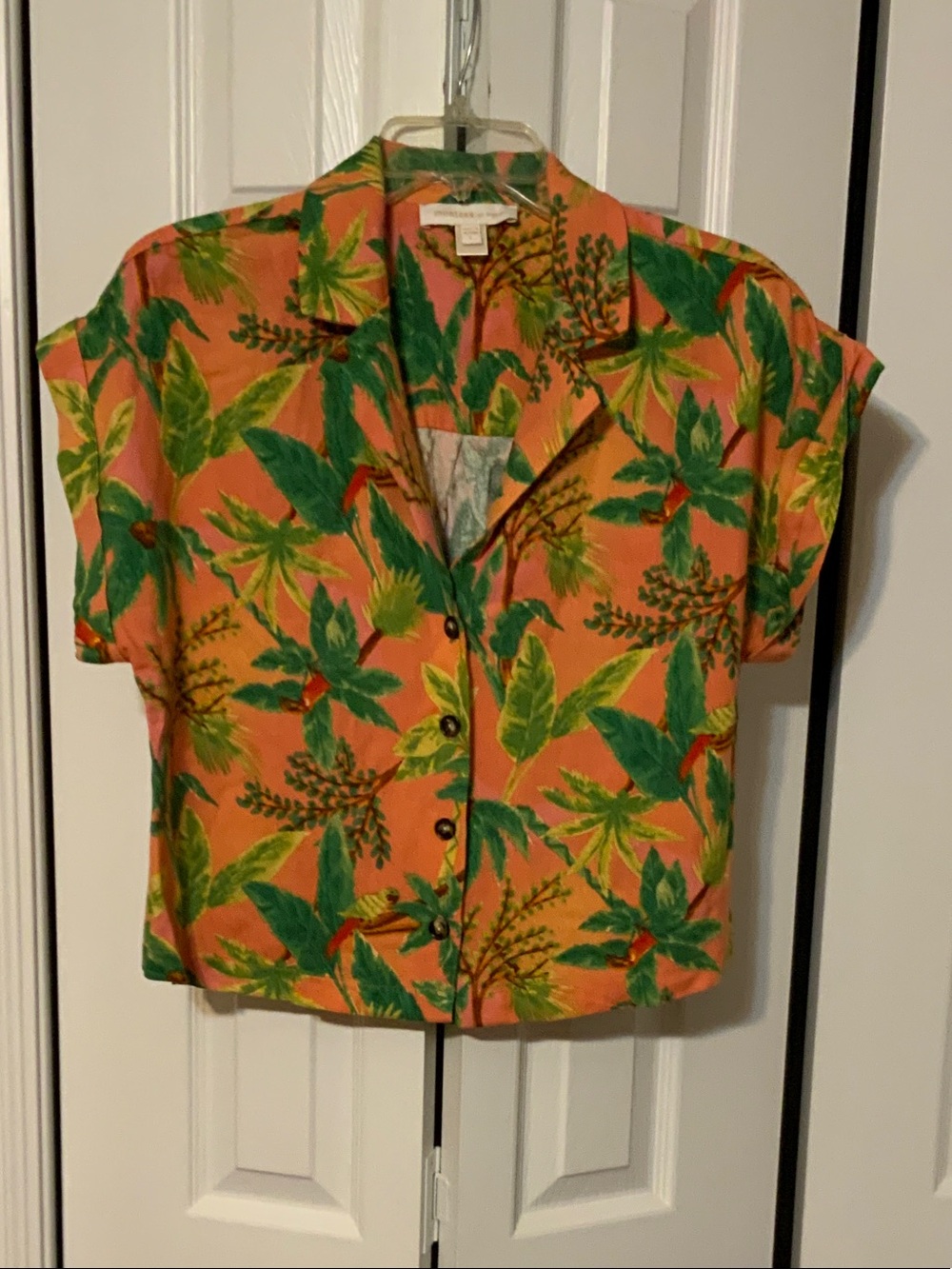 Monteau Tropical Leaf Print Shirt - Orange & Green